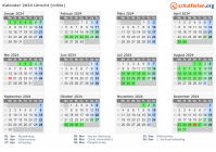Kalender 2024 mit Ferien und Feiertagen Utrecht (mitte)