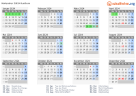 Kalender 2024 mit Ferien und Feiertagen Latium