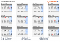Kalender 2024 mit Ferien und Feiertagen Kap Verde