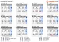 Kalender 2024 mit Ferien und Feiertagen Malta