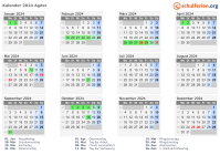 Kalender 2024 mit Ferien und Feiertagen Agder