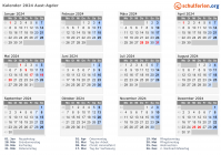 Kalender 2024 mit Ferien und Feiertagen Aust-Agder
