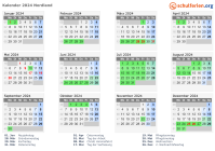 Kalender 2024 mit Ferien und Feiertagen Nordland