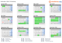 Kalender 2024 mit Ferien und Feiertagen Tröndelag