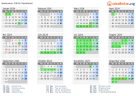 Kalender 2024 mit Ferien und Feiertagen Vestland