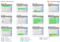 Kalender 2024 mit Ferien und Feiertagen Kärnten