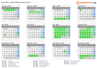 Kalender 2024 mit Ferien und Feiertagen Niederösterreich