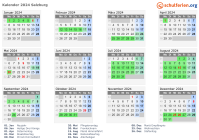 Kalender 2024 mit Ferien und Feiertagen Salzburg