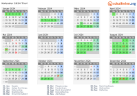Kalender 2024 mit Ferien und Feiertagen Tirol