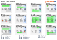Kalender 2024 mit Ferien und Feiertagen Vorarlberg