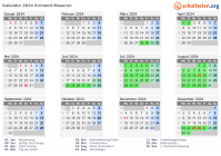 Kalender 2024 mit Ferien und Feiertagen Ermland-Masuren