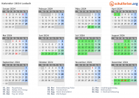 Kalender 2024 mit Ferien und Feiertagen Lodsch