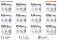Kalender 2024 mit Ferien und Feiertagen Ruanda