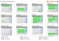 Kalender 2024 mit Ferien und Feiertagen Freiburg