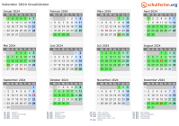 Kalender 2024 mit Ferien und Feiertagen Graubünden