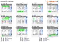 Kalender 2024 mit Ferien und Feiertagen Schwyz
