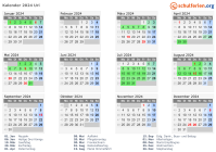 Kalender 2024 mit Ferien und Feiertagen Uri