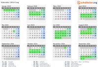 Kalender 2024 mit Ferien und Feiertagen Zug
