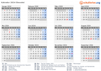 Kalender 2024 mit Ferien und Feiertagen Slowakei