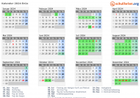 Kalender 2024 mit Ferien und Feiertagen Brüx