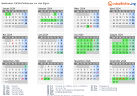 Kalender 2024 mit Ferien und Feiertagen Falkenau an der Eger