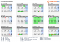 Kalender 2024 mit Ferien und Feiertagen Kladen