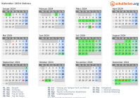 Kalender 2024 mit Ferien und Feiertagen Ostrau
