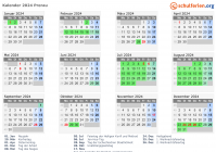 Kalender 2024 mit Ferien und Feiertagen Prerau