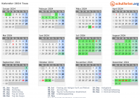 Kalender 2024 mit Ferien und Feiertagen Taus