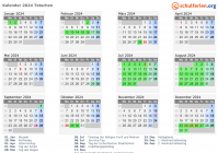 Kalender 2024 mit Ferien und Feiertagen Tetschen