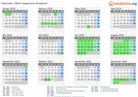 Kalender 2024 mit Ferien und Feiertagen Ungarisch Hradisch