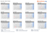 Kalender 2024 mit Ferien und Feiertagen Türkei