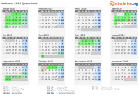 Kalender 2025 mit Ferien und Feiertagen Queensland