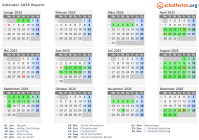 Kalender 2025 mit Ferien und Feiertagen Bayern