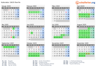 Kalender 2025 mit Ferien und Feiertagen Berlin