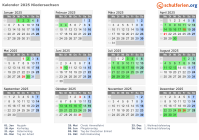 Kalender 2025 mit Ferien und Feiertagen Niedersachsen