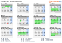 Kalender 2025 mit Ferien und Feiertagen Nordrhein-Westfalen