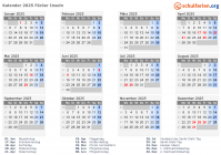 Kalender 2025 mit Ferien und Feiertagen Färöer Inseln