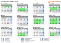 Kalender 2025 mit Ferien und Feiertagen Orléans-Tours