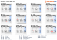 Kalender 2025 mit Ferien und Feiertagen Frankreich