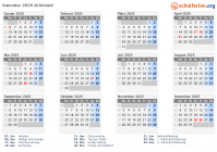 Kalender 2025 mit Ferien und Feiertagen Grönland