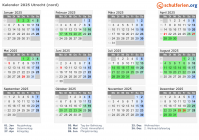 Kalender 2025 mit Ferien und Feiertagen Utrecht (nord)