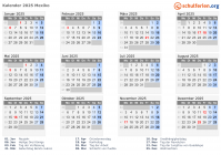 Kalender 2025 mit Ferien und Feiertagen Mexiko