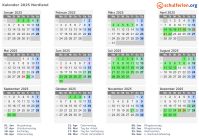 Kalender 2025 mit Ferien und Feiertagen Nordland