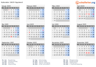 Kalender 2025 mit Ferien und Feiertagen Oppland