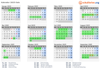 Kalender 2025 mit Ferien und Feiertagen Oslo