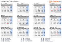 Kalender 2025 mit Ferien und Feiertagen Süd-Tröndelag