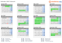 Kalender 2025 mit Ferien und Feiertagen Telemark