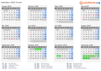 Kalender 2025 mit Ferien und Feiertagen Troms