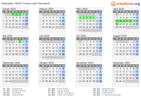 Kalender 2025 mit Ferien und Feiertagen Troms und Finnmark